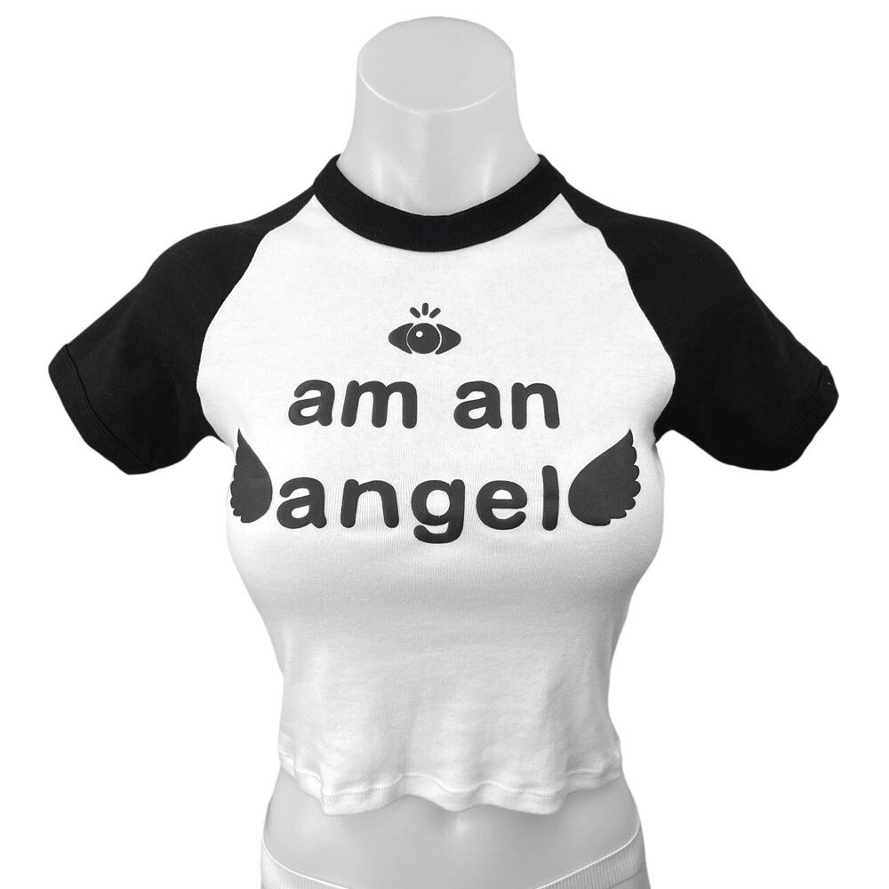 Los Angeles Apparel Black White Am An Angel Crop Baby Tee T Shirt Top Size S